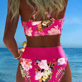 Kontrastierender Floral-Bikini mit Schlitz
