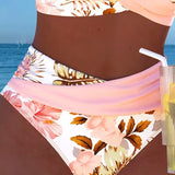 Kontrastierender Floral-Bikini mit Schlitz
