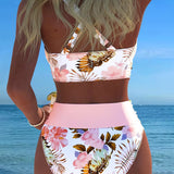 Kontrastierender Floral-Bikini mit Schlitz