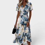 Linda | Midi-Kleid mit Blumenmuster und Wickelgürtel