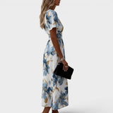 Linda | Midi-Kleid mit Blumenmuster und Wickelgürtel