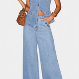 Cecilia | Ludovica Komplett aus Denim mit Enganliegendem Weste und Weiten Jeans