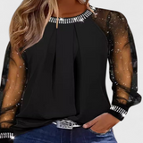 Florina | Elegante Bluse mit Tüllärmeln und Strassdetails