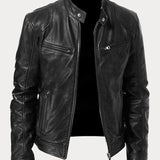 Enzo | Schwarze Lederjacke für Motorradfahrer - Klassischer Stil