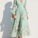 Cisella | Midi-Kleid in hellgrün mit Blumenmuster