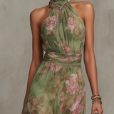 Livia | Elegantes Maxikleid mit floralem Halter