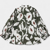 Filomena | Bluse mit halben Knöpfen und Puffärmeln im abstrakten Blumenmuster