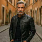 Enzo | Schwarze Lederjacke für Motorradfahrer - Klassischer Stil