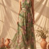 Livia | Elegantes Maxikleid mit floralem Halter