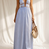 Laurina | Langes gestreiftes Kleid mit Cut-out-Ausschnitt