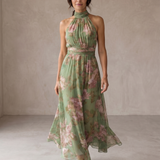 Livia | Elegantes Maxikleid mit floralem Halter