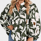 Filomena | Bluse mit halben Knöpfen und Puffärmeln im abstrakten Blumenmuster