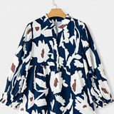 Filomena | Bluse mit halben Knöpfen und Puffärmeln im abstrakten Blumenmuster