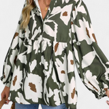 Filomena | Bluse mit halben Knöpfen und Puffärmeln im abstrakten Blumenmuster
