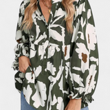 Filomena | Bluse mit halben Knöpfen und Puffärmeln im abstrakten Blumenmuster