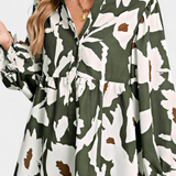 Filomena | Bluse mit halben Knöpfen und Puffärmeln im abstrakten Blumenmuster