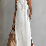 Jimena | Midi-Kleid aus Baumwolle-Leinen mit Mandarin-Kragen