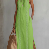 Jimena | Midi-Kleid aus Baumwolle-Leinen mit Mandarin-Kragen