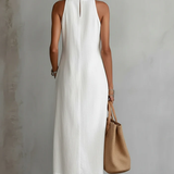 Jimena | Midi-Kleid aus Baumwolle-Leinen mit Mandarin-Kragen