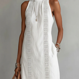 Jimena | Midi-Kleid aus Baumwolle-Leinen mit Mandarin-Kragen