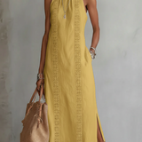 Jimena | Midi-Kleid aus Baumwolle-Leinen mit Mandarin-Kragen