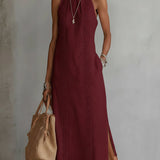 Jimena | Midi-Kleid aus Baumwolle-Leinen mit Mandarin-Kragen